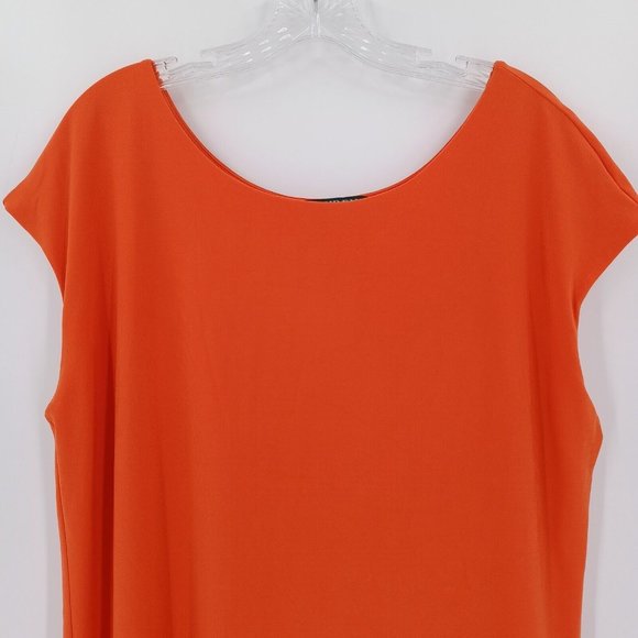 RALPH LAUREN L Orange Dress Sheath Fitting Lined Cap Sleeve Stretch Fall Heavy - Picture 4 of 12